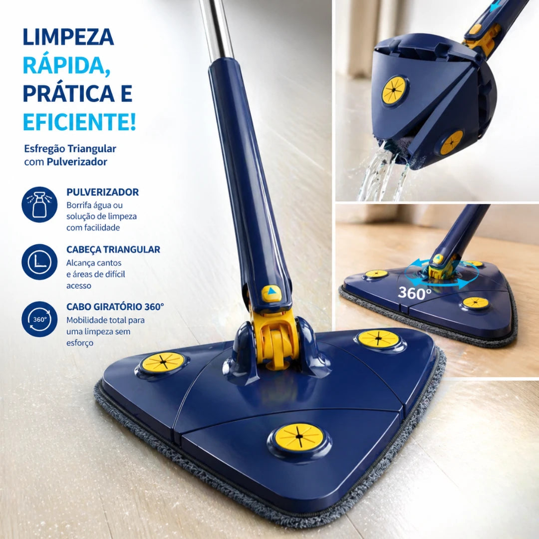 Esfregão de Limpeza Mop Mágico Giratório Triangular 360°
