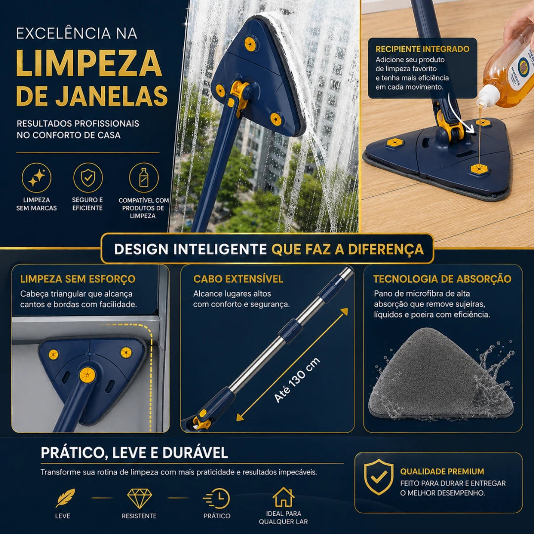 Esfregão de Limpeza Mop Mágico Giratório Triangular 360°