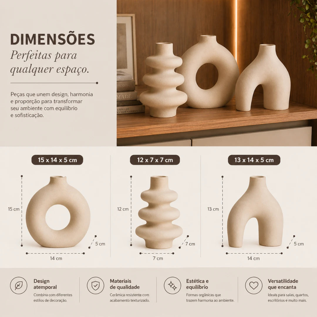 Conjunto de 03 Vasos Orgânicos Decorativos