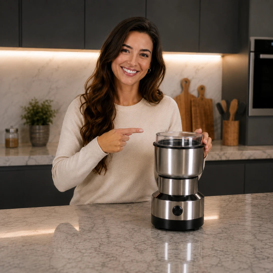 Dona Lili CoffeeGrind™ – Moedor Elétrico de Café e Especiarias em Aço Inox