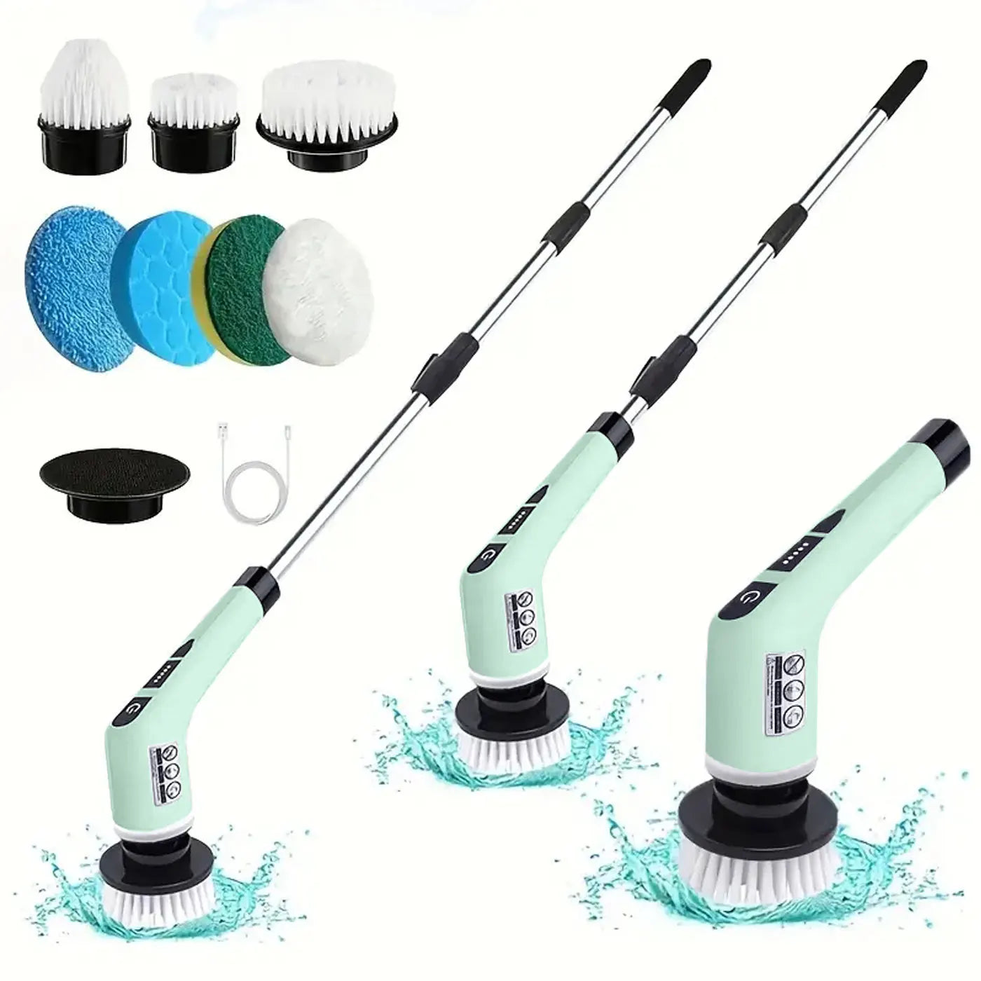 Kit Escova Elétrica Giratória sem Fio com 7 Cabeças e Cabo Extensível - Limpeza de Banheiro e Casa