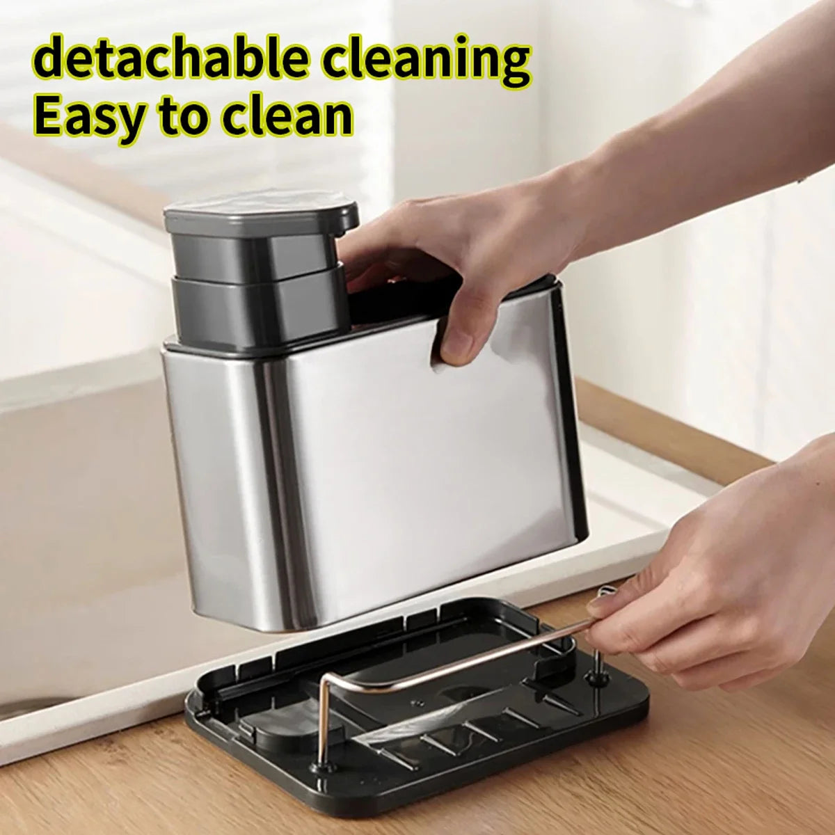 Organizador 3 em 1 para Pia - Dispenser de Detergente, Suporte de Esponja e Porta-Utensílios em Aço Inox