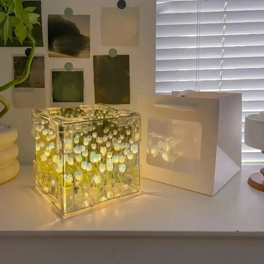 Kit DIY Luminária Noturna Tulipa com Espelho - Presente Artesanal para Aniversário e Decoração