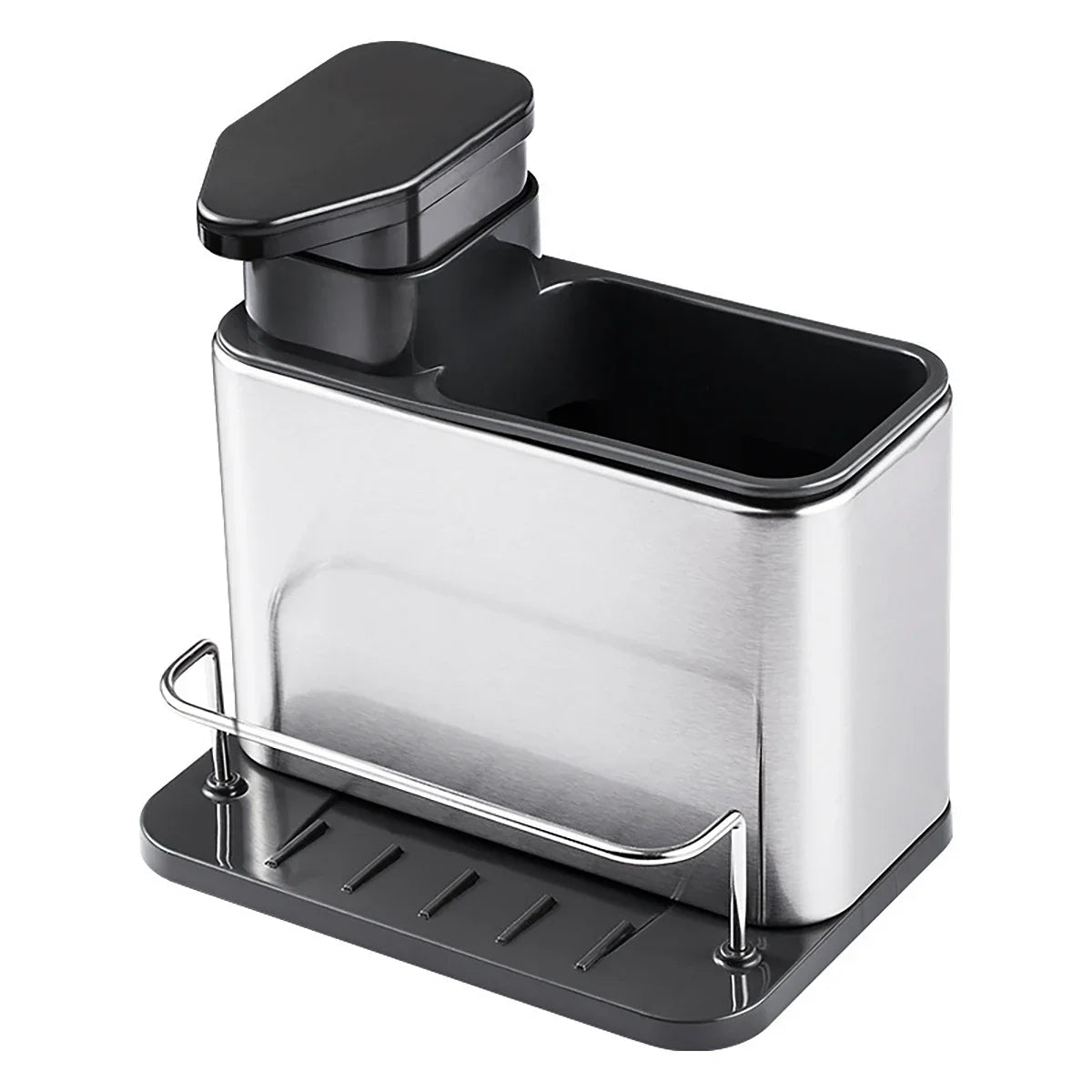 Organizador 3 em 1 para Pia - Dispenser de Detergente, Suporte de Esponja e Porta-Utensílios em Aço Inox