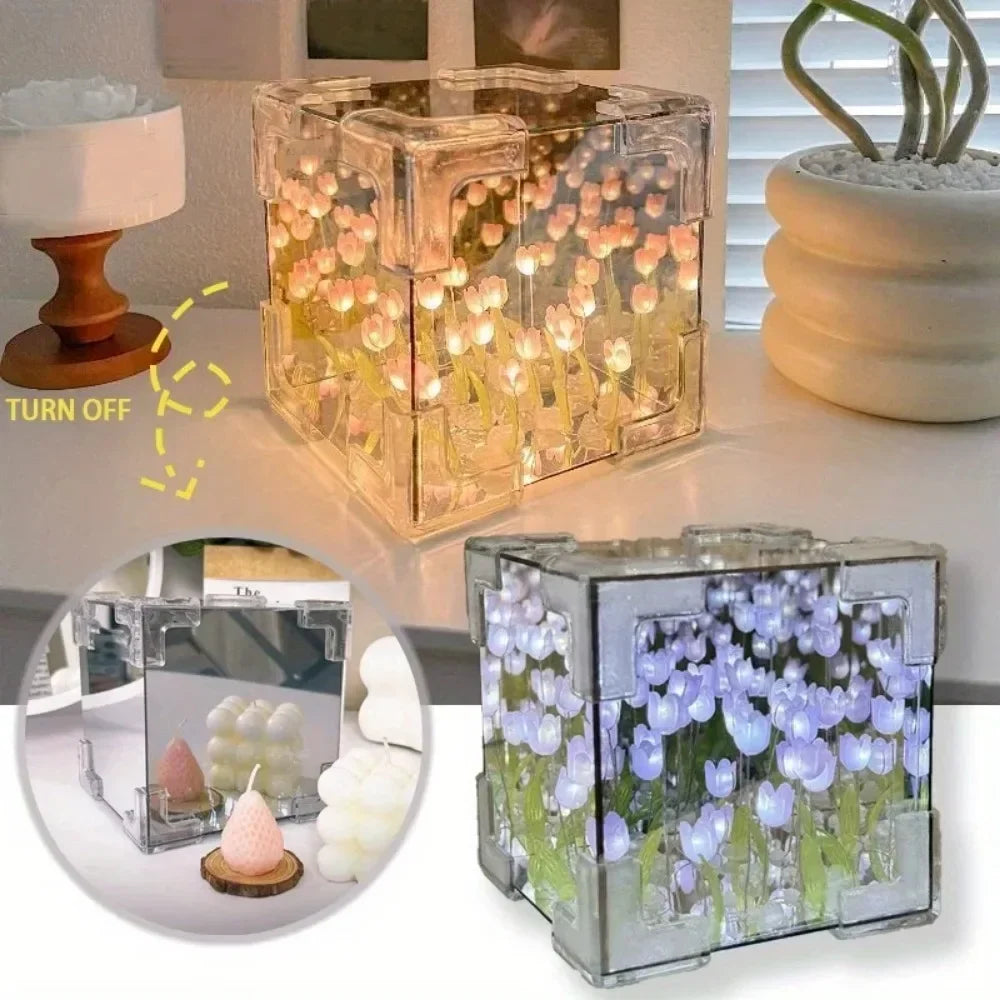 Kit DIY Luminária Noturna Tulipa com Espelho - Presente Artesanal para Aniversário e Decoração