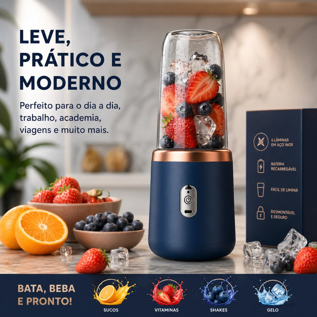 Liquidificador Portátil Elétrico com 6 Lâminas — Garrafa Multifuncional