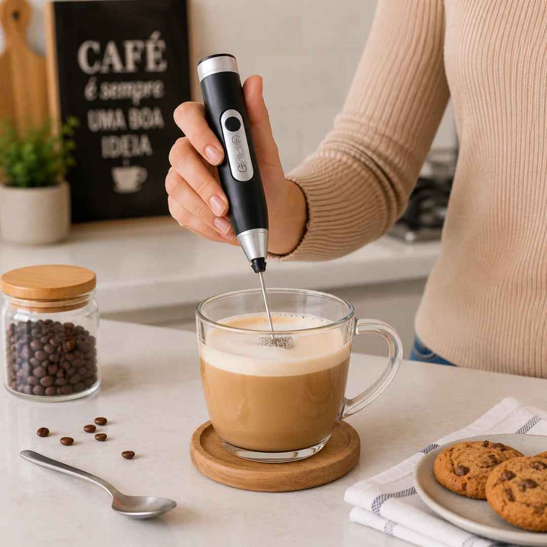 CremaMix™ | Mini Mixer Elétrico Recarregável para Cappuccino, Café e Shakes | Frete Grátis