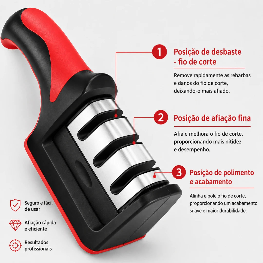 Afiadór de Facas Multifuncional Manual — 3/4 Estágios