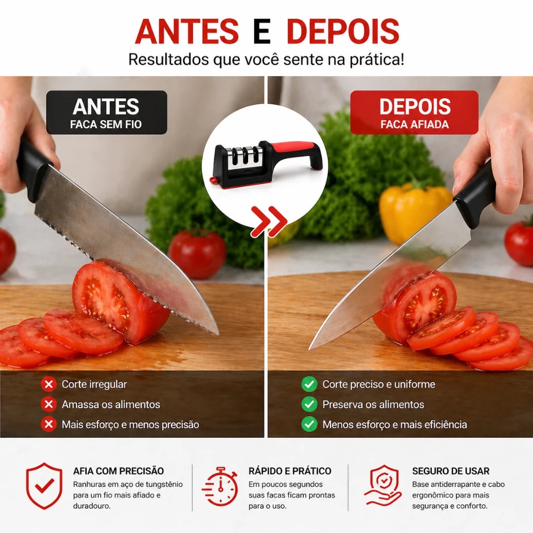Afiadór de Facas Multifuncional Manual — 3/4 Estágios