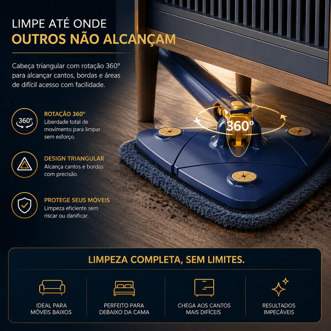Esfregão de Limpeza Mop Mágico Giratório Triangular 360°