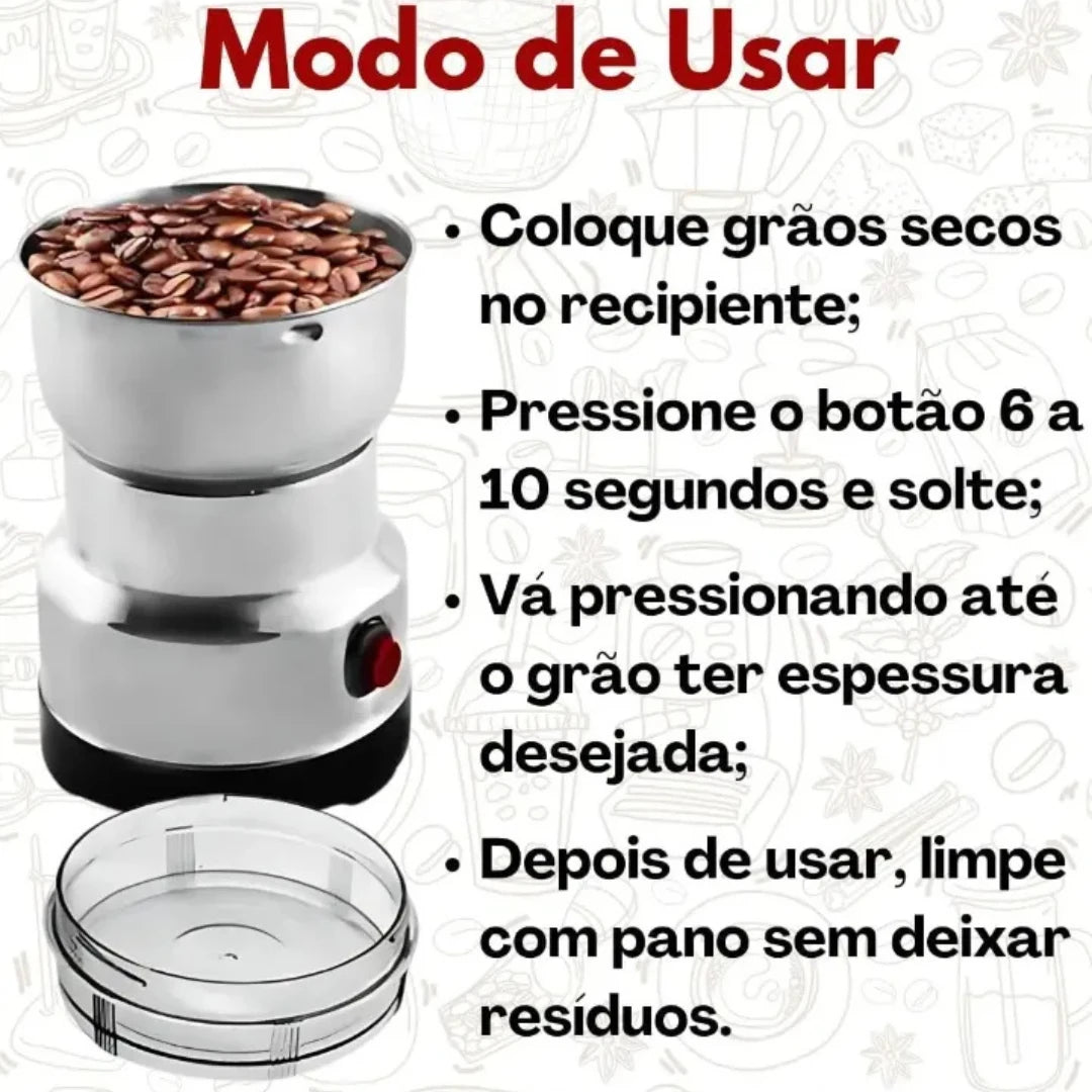 Dona Lili CoffeeGrind™ – Moedor Elétrico de Café e Especiarias em Aço Inox