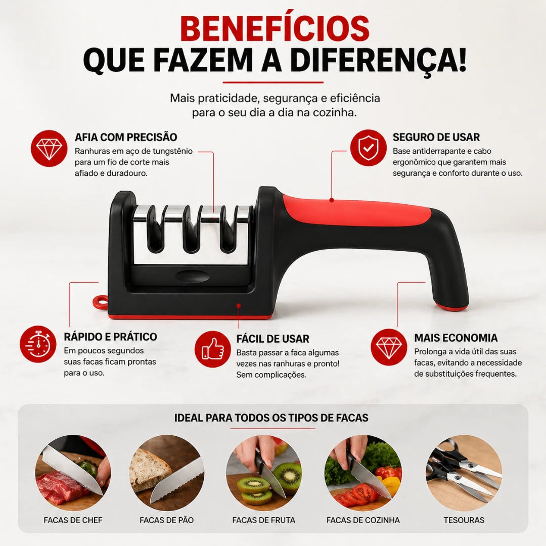 Afiadór de Facas Multifuncional Manual — 3/4 Estágios