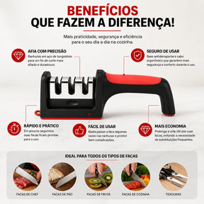 Afiadór de Facas Multifuncional Manual — 3/4 Estágios