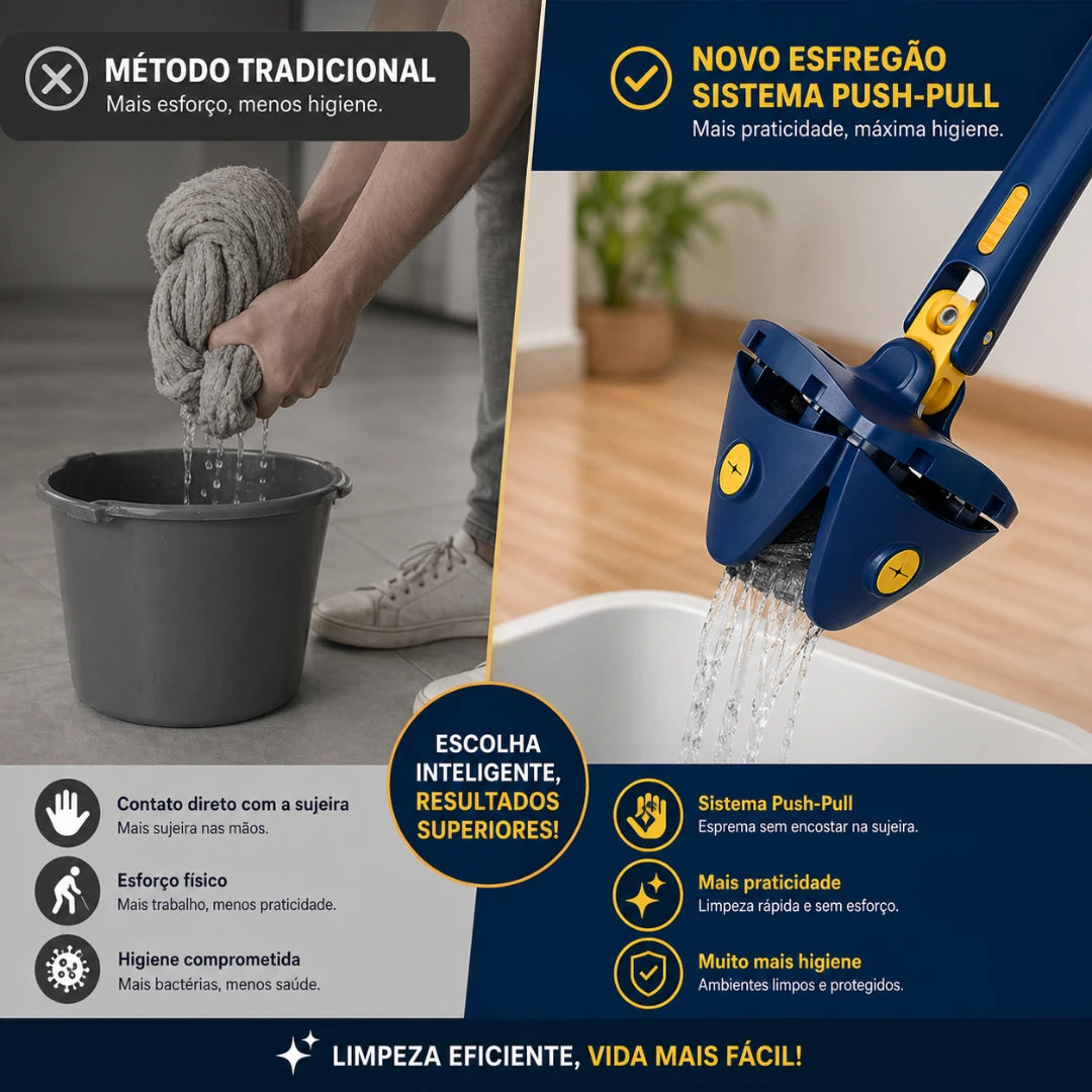 Esfregão de Limpeza Mop Mágico Giratório Triangular 360°