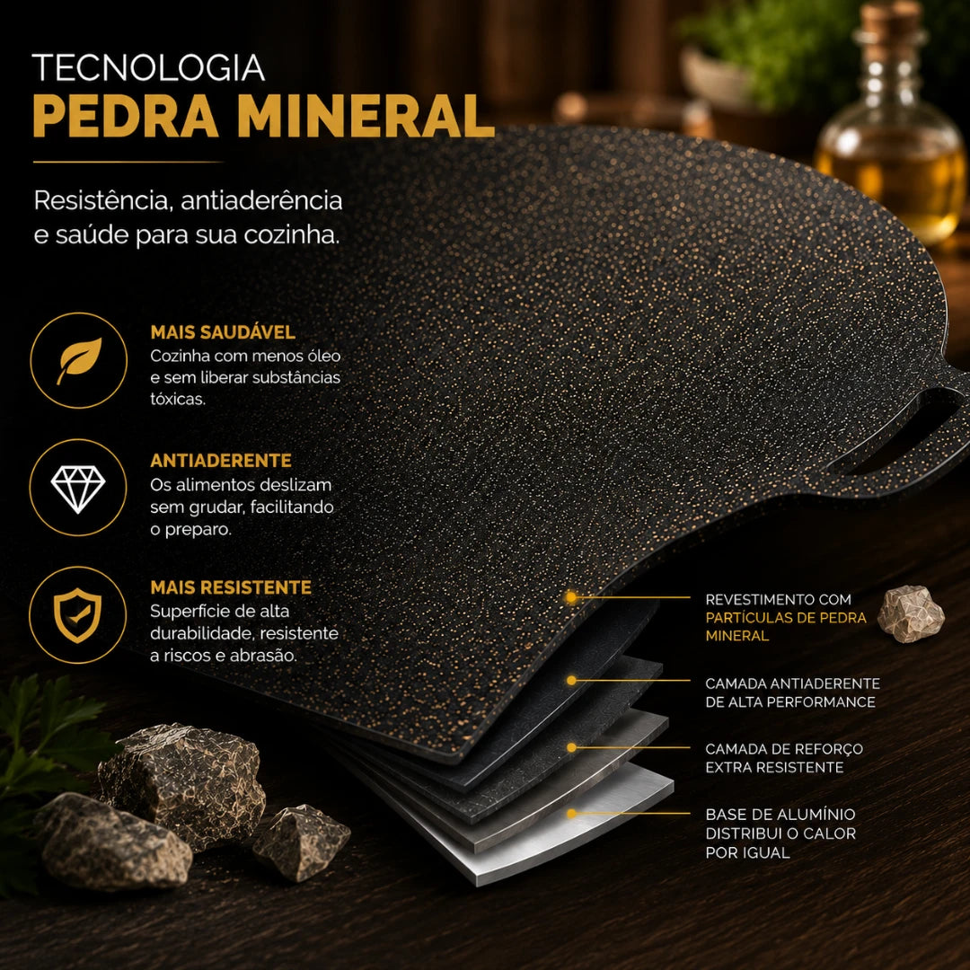 Grill Chef™ - Revestimento Pedra Mineral Antiaderente - Frete Grátis