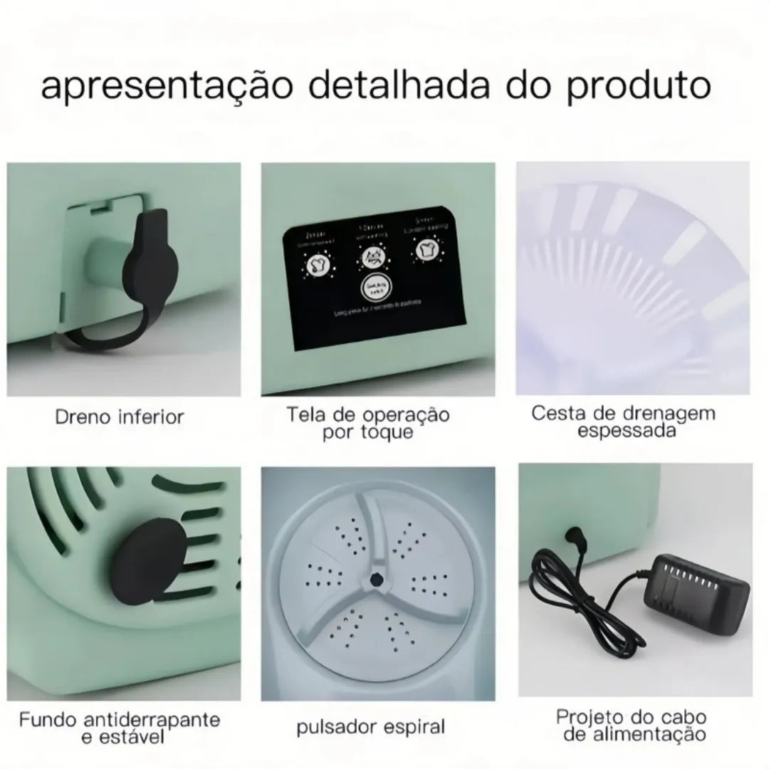 Mini Lavadora Portátil Elétrica 6,5L Dobrável com Motor Brushless - Para Roupas de Bebê e Viagens