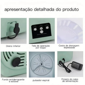 Mini Lavadora Portátil Elétrica 6,5L Dobrável com Motor Brushless - Para Roupas de Bebê e Viagens