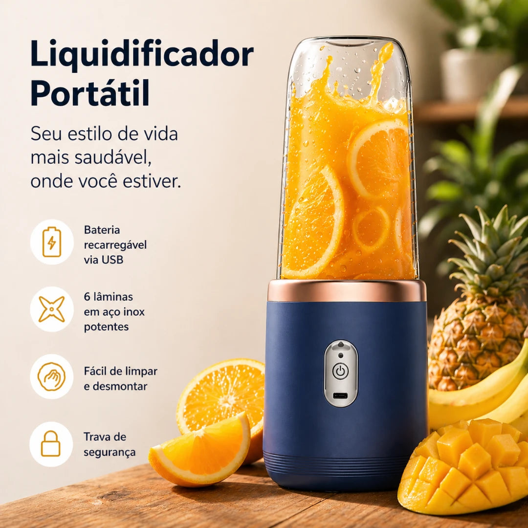 Liquidificador Portátil Elétrico com 6 Lâminas — Garrafa Multifuncional