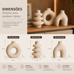 Conjunto de 03 Vasos Orgânicos Decorativos