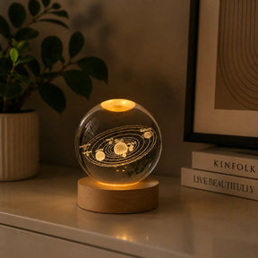 Bola de Cristal 3D com Iluminação LED - Escultura Decorativa em Vidro Gravado a Laser