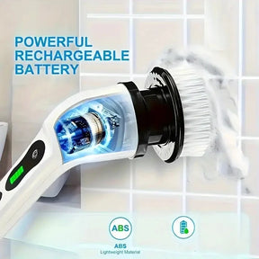 Kit Escova Elétrica Giratória sem Fio com 7 Cabeças e Cabo Extensível - Limpeza de Banheiro e Casa