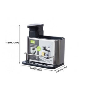 Organizador 3 em 1 para Pia - Dispenser de Detergente, Suporte de Esponja e Porta-Utensílios em Aço Inox
