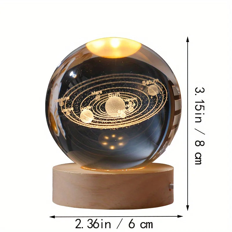 Bola de Cristal 3D com Iluminação LED - Escultura Decorativa em Vidro Gravado a Laser