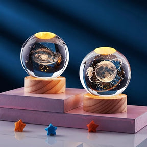 Bola de Cristal 3D com Iluminação LED - Escultura Decorativa em Vidro Gravado a Laser