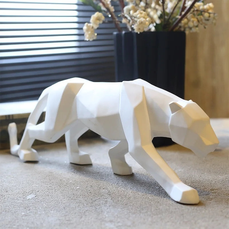 Escultura Decorativa Leopardo Geométrico em Resina - Decoração Moderna para Casa