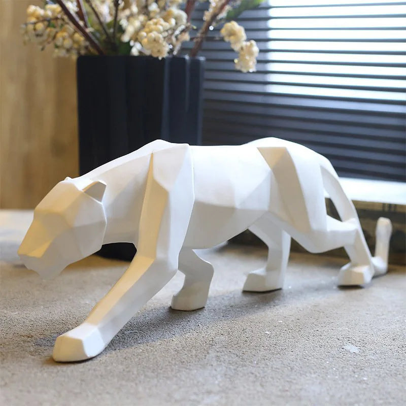 Escultura Decorativa Leopardo Geométrico em Resina - Decoração Moderna para Casa