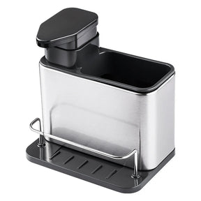 Organizador 3 em 1 para Pia - Dispenser de Detergente, Suporte de Esponja e Porta-Utensílios em Aço Inox