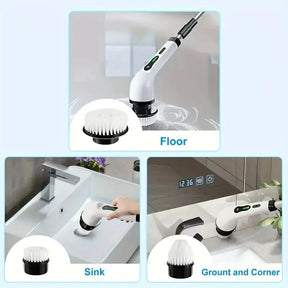 Kit Escova Elétrica Giratória sem Fio com 7 Cabeças e Cabo Extensível - Limpeza de Banheiro e Casa